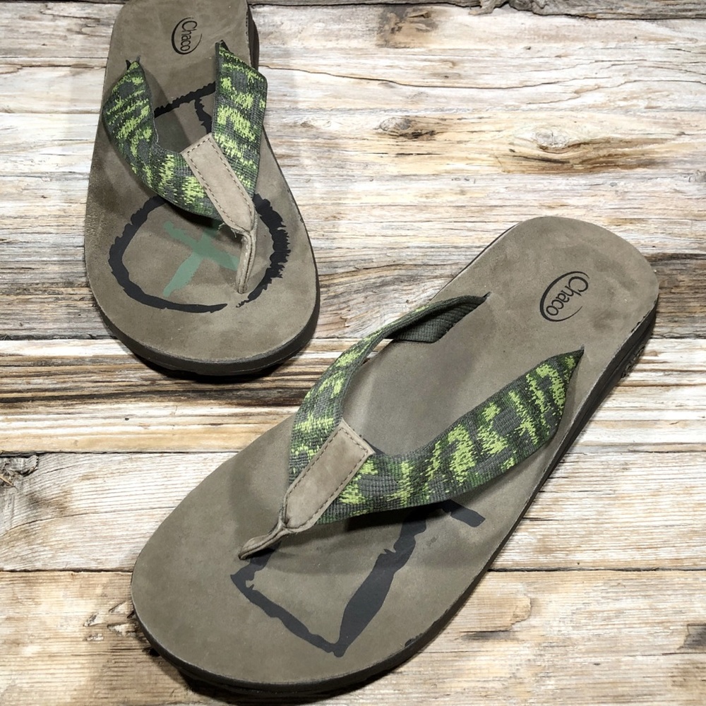 Chaco Eco Brown Green Flip Flop Casual Sandals Men US 13